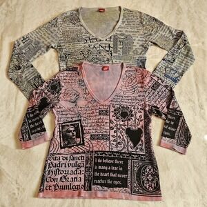 Glima Y2k Vintage Graphic Tops 1 Blue & 1 Pink  Women's Size Medium Used